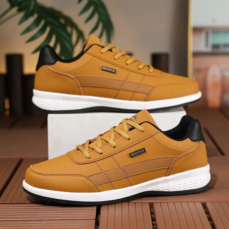 Badminton Shoes Men - รองเท้าผ้าใบหนัง PU สำหรับผู้ชาย รองเท้าลำลองแฟชั่น ระบายอากาศได้ดี รองเท้าแบบวัลคาไนซ์