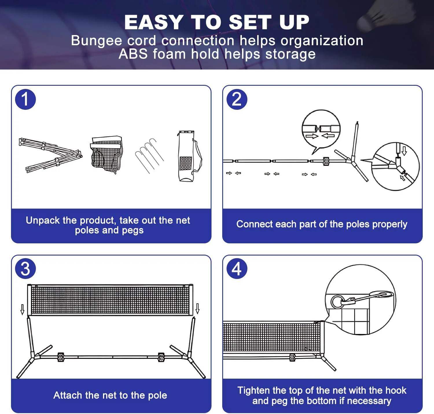 Badminton Net - ตาข่ายกีฬาอเนกประสงค์เหล็กสูง 10 ฟุต สำหรับพิคเคิลบอล เทนนิส วอลเลย์บอล