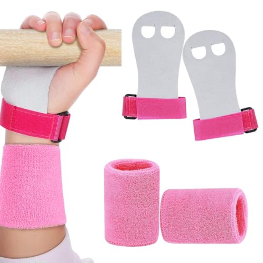 Sports Grip - ถุงมือยิมนาสติกแบบมีสายรัดข้อมือ 2 ชิ้น, ที่จับมือสำหรับยิมนาสติก ป้องกันฝ่ามือและข้อมือสำหรับออกกำลังกาย อุปกรณ์กีฬา