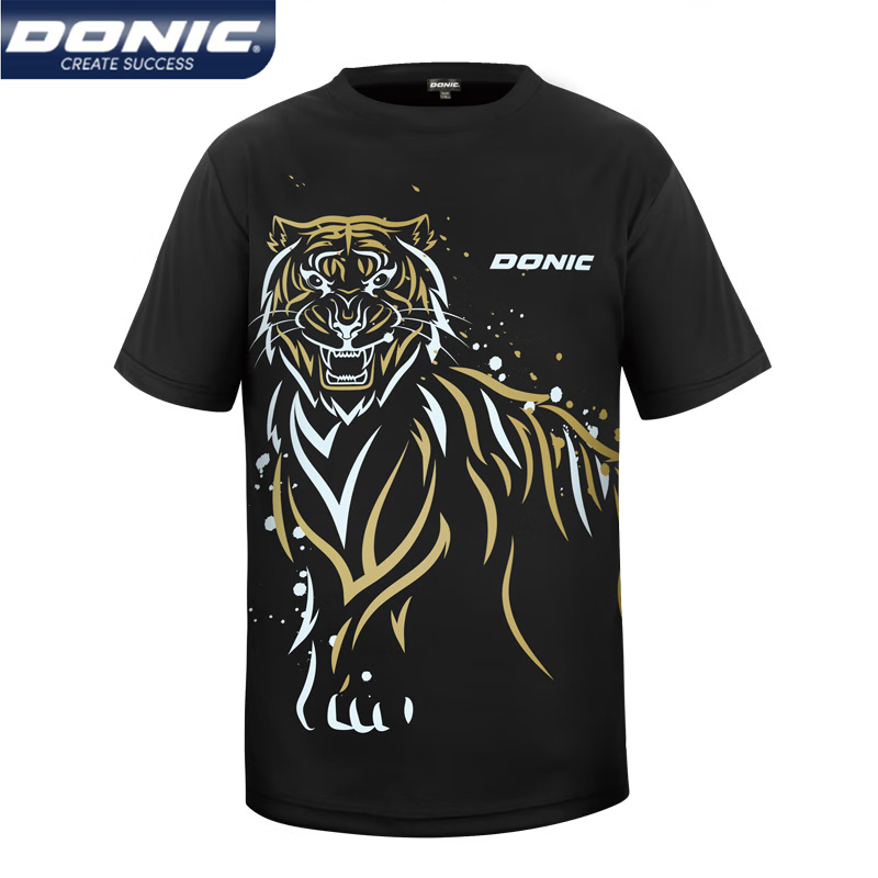 Badminton Jersey - Donic เสื้อยืดกีฬาสำหรับผู้หญิงลายกีฬาปิงปองผู้ชาย, เสื้อยืดเสือระบายอากาศได้ดีเสื้อปิงปองแขนสั้นคอกลม